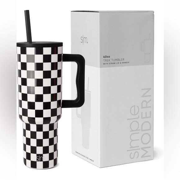 Simple Modern TREK 40oz Tumbler in Black & White Checkmate 🖤 New 🆕 Only One 🖤 - Picture 16 of 17